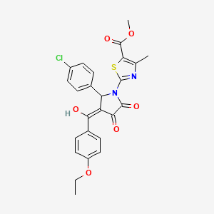 molecular formula C25H21ClN2O6S B11970385 methyl 2-{2-(4-chlorophenyl)-3-[(4-ethoxyphenyl)carbonyl]-4-hydroxy-5-oxo-2,5-dihydro-1H-pyrrol-1-yl}-4-methyl-1,3-thiazole-5-carboxylate 