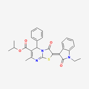 molecular formula C27H25N3O4S B11970413 Isopropyl (2Z)-2-(1-ethyl-2-oxo-1,2-dihydro-3H-indol-3-ylidene)-7-methyl-3-oxo-5-phenyl-2,3-dihydro-5H-[1,3]thiazolo[3,2-A]pyrimidine-6-carboxylate 