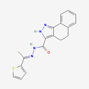 molecular formula C18H16N4OS B11970414 N'-[(E)-1-(2-thienyl)ethylidene]-4,5-dihydro-1H-benzo[g]indazole-3-carbohydrazide 