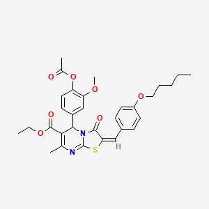 molecular formula C31H34N2O7S B11970517 ethyl (2E)-5-[4-(acetyloxy)-3-methoxyphenyl]-7-methyl-3-oxo-2-[4-(pentyloxy)benzylidene]-2,3-dihydro-5H-[1,3]thiazolo[3,2-a]pyrimidine-6-carboxylate 