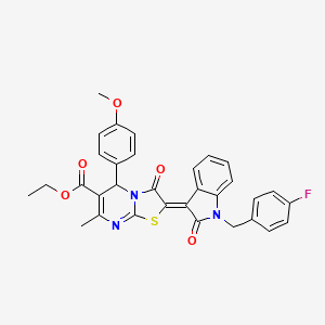 molecular formula C32H26FN3O5S B11970659 ethyl (2Z)-2-[1-(4-fluorobenzyl)-2-oxo-1,2-dihydro-3H-indol-3-ylidene]-5-(4-methoxyphenyl)-7-methyl-3-oxo-2,3-dihydro-5H-[1,3]thiazolo[3,2-a]pyrimidine-6-carboxylate 