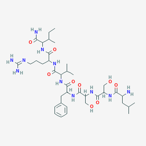 molecular formula C38H65N11O9 B119707 2-[[2-[[2-[[2-[[2-[[2-[(2-Amino-4-methylpentanoyl)amino]-3-hydroxypropanoyl]amino]-3-hydroxypropanoyl]amino]-3-phenylpropanoyl]amino]-3-methylbutanoyl]amino]-5-(diaminomethylideneamino)pentanoyl]amino]-3-methylpentanamide CAS No. 148054-14-2