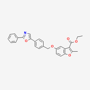 molecular formula C28H23NO5 B11970710 Ethyl 2-methyl-5-{[4-(2-phenyl-1,3-oxazol-5-yl)benzyl]oxy}-1-benzofuran-3-carboxylate 