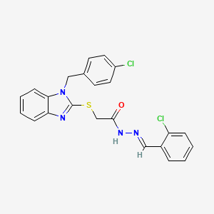 molecular formula C23H18Cl2N4OS B11970764 2-{[1-(4-chlorobenzyl)-1H-benzimidazol-2-yl]sulfanyl}-N'-[(E)-(2-chlorophenyl)methylidene]acetohydrazide 