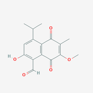 molecular formula C16H16O5 B1197077 2-Hydroxy-7-methoxy-6-methyl-5,8-dioxo-4-propan-2-ylnaphthalene-1-carbaldehyde CAS No. 74636-01-4