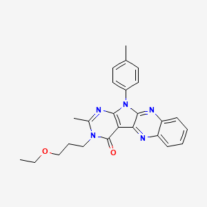 molecular formula C25H25N5O2 B1197081 13-(3-Ethoxypropyl)-14-methyl-17-(4-methylphenyl)-2,9,13,15,17-pentazatetracyclo[8.7.0.03,8.011,16]heptadeca-1,3,5,7,9,11(16),14-heptaen-12-one 