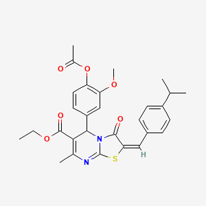 molecular formula C29H30N2O6S B11970825 Ethyl (2E)-5-[4-(acetyloxy)-3-methoxyphenyl]-2-(4-isopropylbenzylidene)-7-methyl-3-oxo-2,3-dihydro-5H-[1,3]thiazolo[3,2-A]pyrimidine-6-carboxylate 