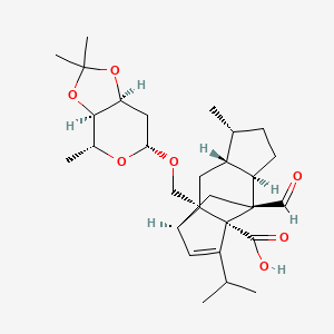 molecular formula C29H42O7 B1197089 1,4-Methano-s-indacene-3a(1H)-carboxylic acid, 8a-(((2,6-dideoxy-3,4-O-(1-methylethylidene)-beta-D-ribo-hexopyranosyl)oxy)methyl)-4-formyl-4,4a,5,6,7,7a,8,8a-octahydro-7-methyl-3-(1-methylethyl)-, (1R,3aR,4S,4aR,7R,7aR,8aS)- CAS No. 178970-36-0