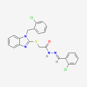 molecular formula C23H18Cl2N4OS B11970979 2-{[1-(2-chlorobenzyl)-1H-benzimidazol-2-yl]sulfanyl}-N'-[(E)-(2-chlorophenyl)methylidene]acetohydrazide 