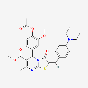 molecular formula C29H31N3O6S B11971019 methyl (2E)-5-[4-(acetyloxy)-3-methoxyphenyl]-2-[4-(diethylamino)benzylidene]-7-methyl-3-oxo-2,3-dihydro-5H-[1,3]thiazolo[3,2-a]pyrimidine-6-carboxylate 