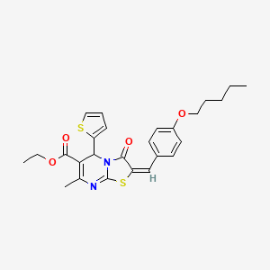 molecular formula C26H28N2O4S2 B11971043 ethyl (2E)-7-methyl-3-oxo-2-[4-(pentyloxy)benzylidene]-5-(2-thienyl)-2,3-dihydro-5H-[1,3]thiazolo[3,2-a]pyrimidine-6-carboxylate 