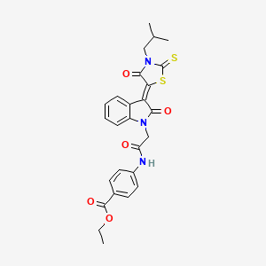 molecular formula C26H25N3O5S2 B11971175 Ethyl 4-({[(3Z)-3-(3-isobutyl-4-oxo-2-thioxo-1,3-thiazolidin-5-ylidene)-2-oxo-2,3-dihydro-1H-indol-1-YL]acetyl}amino)benzoate 