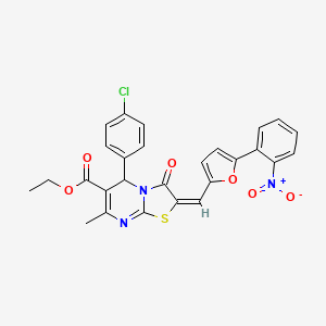 molecular formula C27H20ClN3O6S B11971207 ethyl (2E)-5-(4-chlorophenyl)-7-methyl-2-{[5-(2-nitrophenyl)furan-2-yl]methylidene}-3-oxo-2,3-dihydro-5H-[1,3]thiazolo[3,2-a]pyrimidine-6-carboxylate 