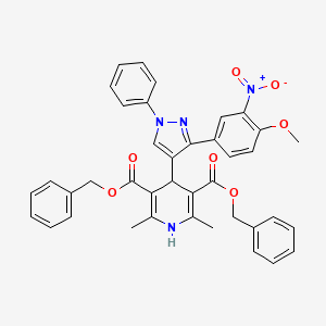 molecular formula C39H34N4O7 B11971237 Dibenzyl 4-[3-(4-methoxy-3-nitrophenyl)-1-phenyl-1H-pyrazol-4-YL]-2,6-dimethyl-1,4-dihydro-3,5-pyridinedicarboxylate 