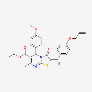 molecular formula C28H28N2O5S B11971287 Isopropyl (2E)-2-[4-(allyloxy)benzylidene]-5-(4-methoxyphenyl)-7-methyl-3-oxo-2,3-dihydro-5H-[1,3]thiazolo[3,2-A]pyrimidine-6-carboxylate 