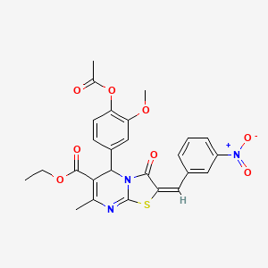 molecular formula C26H23N3O8S B11971310 ethyl (2E)-5-[4-(acetyloxy)-3-methoxyphenyl]-7-methyl-2-(3-nitrobenzylidene)-3-oxo-2,3-dihydro-5H-[1,3]thiazolo[3,2-a]pyrimidine-6-carboxylate 