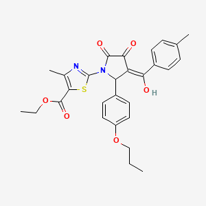 molecular formula C28H28N2O6S B11971368 ethyl 2-{3-hydroxy-4-[(4-methylphenyl)carbonyl]-2-oxo-5-(4-propoxyphenyl)-2,5-dihydro-1H-pyrrol-1-yl}-4-methyl-1,3-thiazole-5-carboxylate 