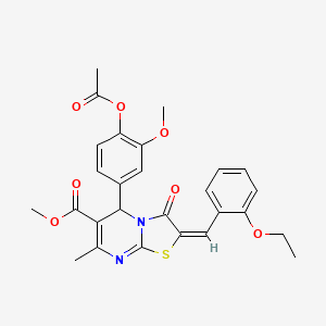 molecular formula C27H26N2O7S B11971428 methyl (2E)-5-[4-(acetyloxy)-3-methoxyphenyl]-2-(2-ethoxybenzylidene)-7-methyl-3-oxo-2,3-dihydro-5H-[1,3]thiazolo[3,2-a]pyrimidine-6-carboxylate 