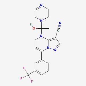molecular formula C20H19F3N6O B1197156 4,5-Dihydro-4-((1-piperazinyl)acetyl)-7-(3-(trifluoromethyl)phenyl)pyrazolo(1,5-a)pyrimidine-3-carbonitrile CAS No. 115955-20-9