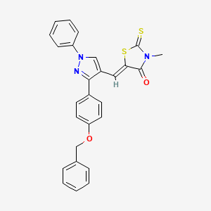 molecular formula C27H21N3O2S2 B11971605 (5Z)-5-({3-[4-(Benzyloxy)phenyl]-1-phenyl-1H-pyrazol-4-YL}methylene)-3-methyl-2-thioxo-1,3-thiazolidin-4-one 
