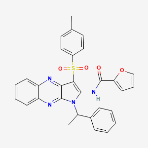 molecular formula C30H24N4O4S B11971672 N-{3-[(4-methylphenyl)sulfonyl]-1-(1-phenylethyl)-1H-pyrrolo[2,3-b]quinoxalin-2-yl}furan-2-carboxamide 