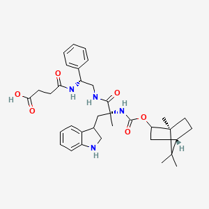 molecular formula C35H46N4O6 B1197173 4-[[(1R)-2-[[(2R)-3-(2,3-dihydro-1H-indol-3-yl)-2-methyl-2-[[(1S,4S)-1,7,7-trimethyl-6-bicyclo[2.2.1]heptanyl]oxycarbonylamino]propanoyl]amino]-1-phenylethyl]amino]-4-oxobutanoic acid 