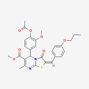 molecular formula C28H28N2O7S B11971792 methyl (2E)-5-[4-(acetyloxy)-3-methoxyphenyl]-7-methyl-3-oxo-2-(4-propoxybenzylidene)-2,3-dihydro-5H-[1,3]thiazolo[3,2-a]pyrimidine-6-carboxylate 