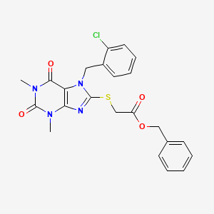 molecular formula C23H21ClN4O4S B11971860 benzyl 2-({7-[(2-chlorophenyl)methyl]-1,3-dimethyl-2,6-dioxo-2,3,6,7-tetrahydro-1H-purin-8-yl}sulfanyl)acetate 