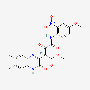 molecular formula C22H20N4O8 B1197194 Methyl 2-(6,7-dimethyl-3-oxo-3,4-dihydroquinoxalin-2-yl)-3-[(4-methoxy-2-nitrophenyl)carbamoyl]-3-oxopropanoate 