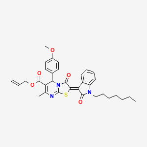 molecular formula C33H35N3O5S B11972003 Allyl (2Z)-2-(1-heptyl-2-oxo-1,2-dihydro-3H-indol-3-ylidene)-5-(4-methoxyphenyl)-7-methyl-3-oxo-2,3-dihydro-5H-[1,3]thiazolo[3,2-A]pyrimidine-6-carboxylate 
