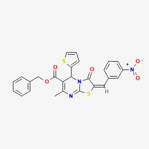 molecular formula C26H19N3O5S2 B11972052 Benzyl (2E)-7-methyl-2-(3-nitrobenzylidene)-3-oxo-5-(2-thienyl)-2,3-dihydro-5H-[1,3]thiazolo[3,2-A]pyrimidine-6-carboxylate 