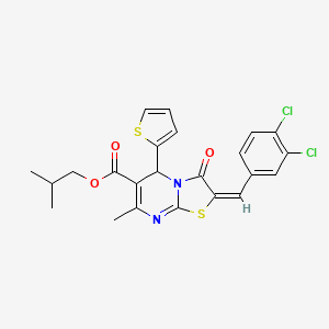 molecular formula C23H20Cl2N2O3S2 B11972053 isobutyl (2E)-2-(3,4-dichlorobenzylidene)-7-methyl-3-oxo-5-(2-thienyl)-2,3-dihydro-5H-[1,3]thiazolo[3,2-a]pyrimidine-6-carboxylate 