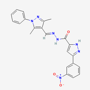 molecular formula C22H19N7O3 B11972065 N'-[(E)-(3,5-dimethyl-1-phenyl-1H-pyrazol-4-yl)methylidene]-3-(3-nitrophenyl)-1H-pyrazole-5-carbohydrazide CAS No. 302918-51-0
