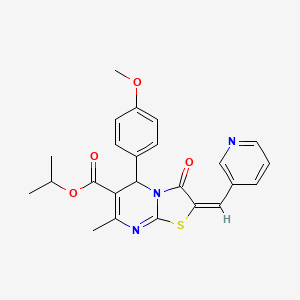 molecular formula C24H23N3O4S B11972210 Isopropyl (2E)-5-(4-methoxyphenyl)-7-methyl-3-oxo-2-(3-pyridinylmethylene)-2,3-dihydro-5H-[1,3]thiazolo[3,2-A]pyrimidine-6-carboxylate 