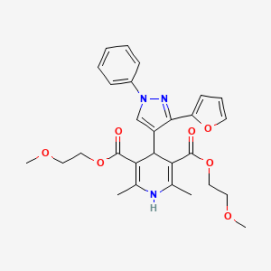 molecular formula C28H31N3O7 B11972295 Bis(2-methoxyethyl) 4-[3-(2-furyl)-1-phenyl-1H-pyrazol-4-YL]-2,6-dimethyl-1,4-dihydro-3,5-pyridinedicarboxylate 