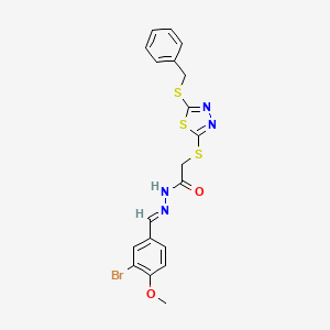 molecular formula C19H17BrN4O2S3 B11972330 2-{[5-(benzylsulfanyl)-1,3,4-thiadiazol-2-yl]sulfanyl}-N'-[(E)-(3-bromo-4-methoxyphenyl)methylidene]acetohydrazide 