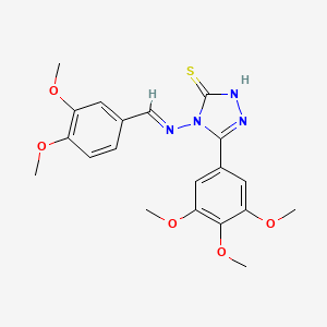 molecular formula C20H22N4O5S B11972358 4-{[(E)-(3,4-Dimethoxyphenyl)methylidene]amino}-5-(3,4,5-trimethoxyphenyl)-4H-1,2,4-triazole-3-thiol 