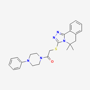 molecular formula C24H27N5OS B1197246 2-[(5,5-dimethyl-6H-[1,2,4]triazolo[3,4-a]isoquinolin-3-yl)thio]-1-(4-phenyl-1-piperazinyl)ethanone 