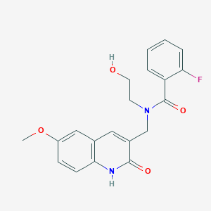 2-fluoro-N-(2-hydroxyethyl)-N-[(6-methoxy-2-oxo-1H-quinolin-3-yl)methyl]benzamide