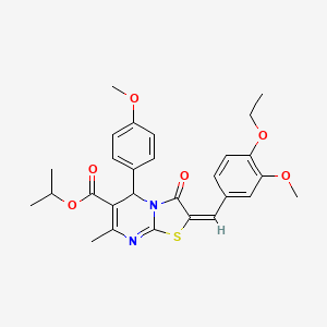 molecular formula C28H30N2O6S B11972537 Isopropyl (2E)-2-(4-ethoxy-3-methoxybenzylidene)-5-(4-methoxyphenyl)-7-methyl-3-oxo-2,3-dihydro-5H-[1,3]thiazolo[3,2-A]pyrimidine-6-carboxylate 