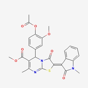 molecular formula C27H23N3O7S B11972554 methyl (2Z)-5-[4-(acetyloxy)-3-methoxyphenyl]-7-methyl-2-(1-methyl-2-oxo-1,2-dihydro-3H-indol-3-ylidene)-3-oxo-2,3-dihydro-5H-[1,3]thiazolo[3,2-a]pyrimidine-6-carboxylate 