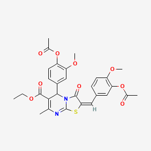molecular formula C29H28N2O9S B11972614 ethyl (2E)-2-[3-(acetyloxy)-4-methoxybenzylidene]-5-[4-(acetyloxy)-3-methoxyphenyl]-7-methyl-3-oxo-2,3-dihydro-5H-[1,3]thiazolo[3,2-a]pyrimidine-6-carboxylate 
