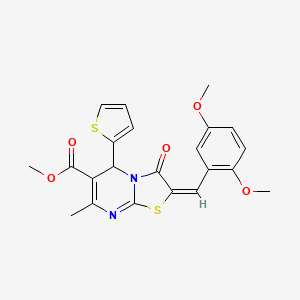 molecular formula C22H20N2O5S2 B11972672 methyl (2E)-2-(2,5-dimethoxybenzylidene)-7-methyl-3-oxo-5-(2-thienyl)-2,3-dihydro-5H-[1,3]thiazolo[3,2-a]pyrimidine-6-carboxylate 