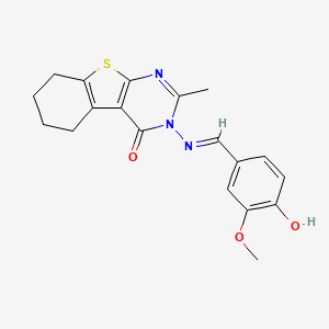 molecular formula C19H19N3O3S B11972698 3-{[(E)-(4-hydroxy-3-methoxyphenyl)methylidene]amino}-2-methyl-5,6,7,8-tetrahydro[1]benzothieno[2,3-d]pyrimidin-4(3H)-one 