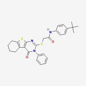 molecular formula C28H29N3O2S2 B11972767 N-(4-tert-butylphenyl)-2-[(4-oxo-3-phenyl-3,4,5,6,7,8-hexahydro[1]benzothieno[2,3-d]pyrimidin-2-yl)sulfanyl]acetamide 