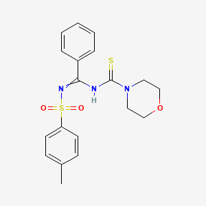 molecular formula C19H21N3O3S2 B11972970 Morpholine-4-carbothioic acid (phenyl-(toluene-4-sulfonylimino)-methyl)-amide 
