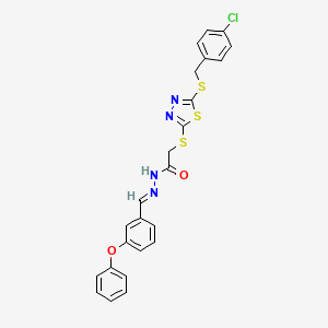 molecular formula C24H19ClN4O2S3 B11973057 2-({5-[(4-chlorobenzyl)sulfanyl]-1,3,4-thiadiazol-2-yl}sulfanyl)-N'-[(E)-(3-phenoxyphenyl)methylidene]acetohydrazide 