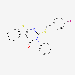 molecular formula C24H21FN2OS2 B11973096 2-[(4-fluorobenzyl)sulfanyl]-3-(4-methylphenyl)-5,6,7,8-tetrahydro[1]benzothieno[2,3-d]pyrimidin-4(3H)-one 