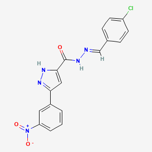 molecular formula C17H12ClN5O3 B11973161 N'-(4-Chlorobenzylidene)-3-(3-nitrophenyl)-1H-pyrazole-5-carbohydrazide CAS No. 302918-42-9
