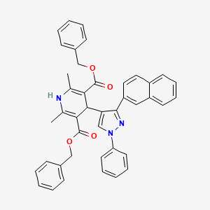molecular formula C42H35N3O4 B11973328 Dibenzyl 2,6-dimethyl-4-[3-(2-naphthyl)-1-phenyl-1H-pyrazol-4-YL]-1,4-dihydro-3,5-pyridinedicarboxylate 